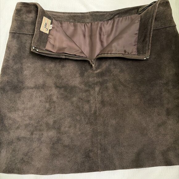 June Genuine Leather Suede Brown Lined Buckle Pockets Mini  Skirt  Size 4 - Picture 5 of 7